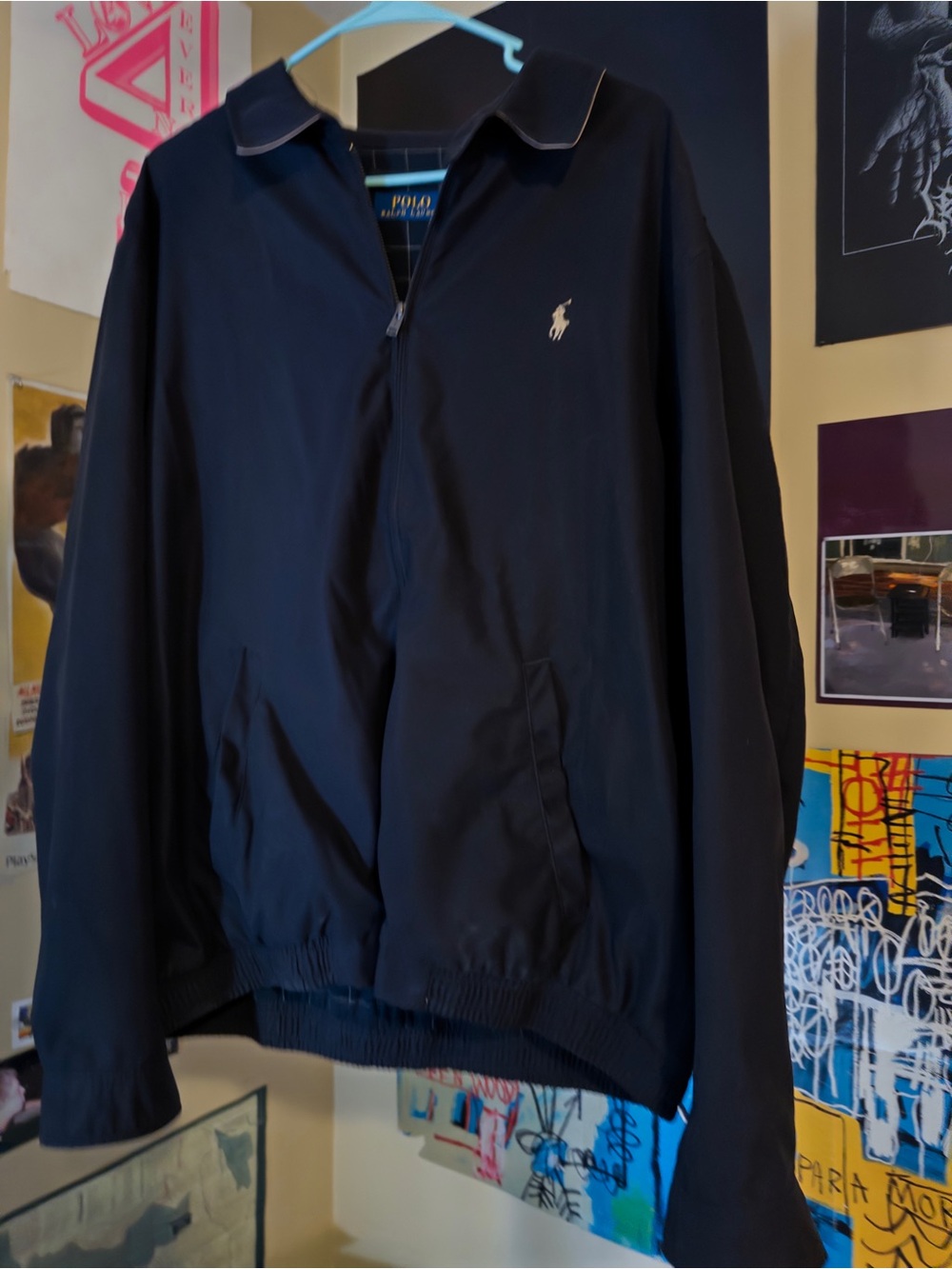 Polo by Ralph Lauren Black / Cream Zip-Front Windbreaker with Polo Pony